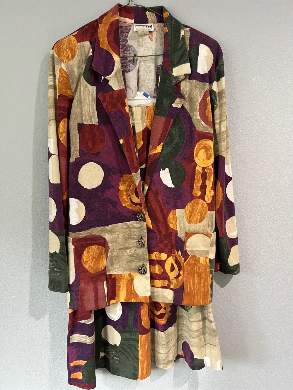 2 Pc Vintage Abstract Print Blazer and Midi Skirt Size Small